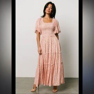 Baltic Born Regina Smocked Maxi Dress Coral Floral size small